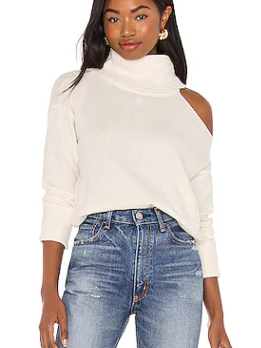 1. State Cream One-Shoulder Turtleneck Sweater